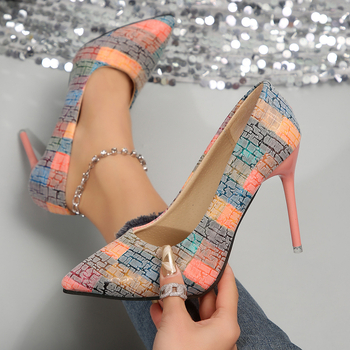 Γυναικεία ψηλοτάκουνα σε κορεατικό στιλ, μεγάλα μεγέθη, 2024, νέα, μυτερά τακούνια στιλέτο, σε ασορτί χρώμα, σε ρηχά, ευρωπαϊκά και αμερικανικά στυλ, μοντέρνα ψηλοτάκουνα