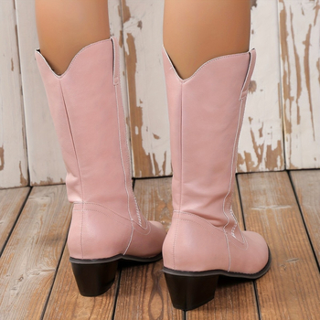 Γυναικείες μπότες για μεγάλα μεγέθη, Χειμώνας 2024, Νέες μπότες εξωτερικού εμπορίου, Ρετρό κεντημένες μπότες καουμπόι Western, μυτερές μπότες με χοντρό τακούνι στη μέση, γυναικείες μπότες