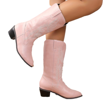 Γυναικείες μπότες για μεγάλα μεγέθη, Χειμώνας 2024, Νέες μπότες εξωτερικού εμπορίου, Ρετρό κεντημένες μπότες καουμπόι Western, μυτερές μπότες με χοντρό τακούνι στη μέση, γυναικείες μπότες