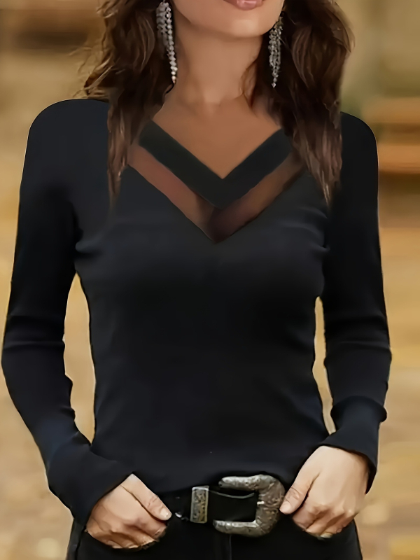 Διασυνοριακό Amazon 2025 άνοιξη και καλοκαίρι, νέο μπλουζάκι με V-neck και λεπτό τοπ με μακριά μανίκια, για την Ευρώπη και τις Ηνωμένες Πολιτείες