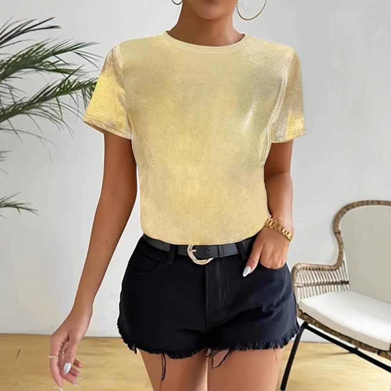 Amazon Cross-Border Νέο Aliexpress Άνοιξη και Καλοκαίρι Ευρωπαϊκό και Αμερικανικό Casual T-shirt με Στρογγυλή Λαιμόκοψη και Κοντομάνικο Μπλούζα