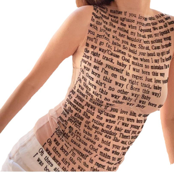 „AliExpress“ europietiško ir amerikietiško stiliaus pavasario ir vasaros nauji madingi spausdinti apvalios kaklo berankoviai liekninantys marškinėliai moterims