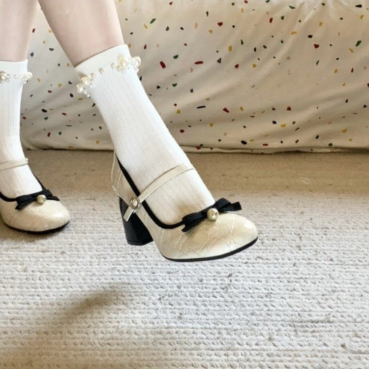 Γυναικεία ψηλοτάκουνα Mary Jane 2025, νέας σχεδίασης, Sense Late Night Breeze Diamond Bow, με στρογγυλό κεφάλι και χοντρό τακούνι, μονής στρώσης.