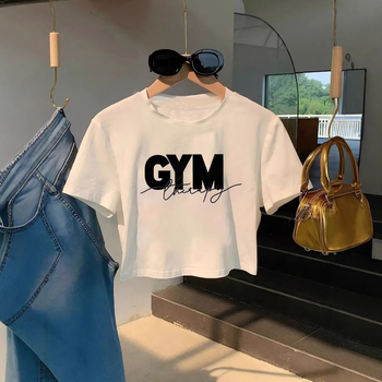 Νέο διασυνοριακό μπλουζάκι με κοντό μανίκι και τυπωμένο τοπ μέχρι τον ομφαλό του 2025, σε στυλ Y2K