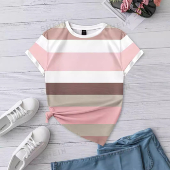 Γυναικείο Casual και Πολυχρηστικό Πουλόβερ με Στρογγυλή Λαιμόκοψη, Ριχτό T-shirt με Διχτυωτό Εσωτερικό, Άμεση Πώληση, Γεωμετρικές Πολύχρωμες Ρίγες, Τρισδιάστατη Ψηφιακή Εκτύπωση