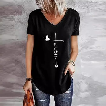 Νέο γυναικείο κοντομάνικο μπλουζάκι με V λαιμόκοψη, σε απόθεμα, σε απόθεμα από το AliExpress TEMU Amazon Independent Station