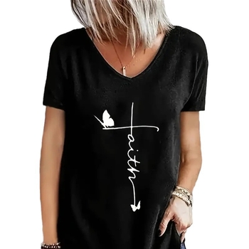 Νέο γυναικείο κοντομάνικο μπλουζάκι με V λαιμόκοψη, σε απόθεμα, σε απόθεμα από το AliExpress TEMU Amazon Independent Station