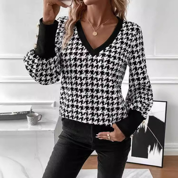 Amazon Independent Station 2024 Διασυνοριακό γυναικείο τοπ με V λαιμόκοψη, φθινοπωρινό και χειμωνιάτικο στυλ, με μακριά μανίκια και τοπ για την Ευρώπη και τις Ηνωμένες Πολιτείες