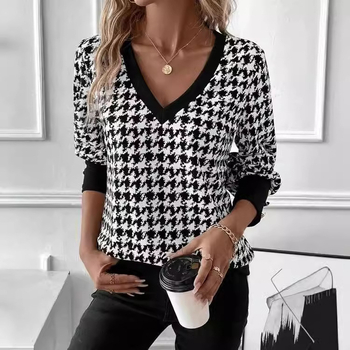 Amazon Independent Station 2024 Διασυνοριακό γυναικείο τοπ με V λαιμόκοψη, φθινοπωρινό και χειμωνιάτικο στυλ, με μακριά μανίκια και τοπ για την Ευρώπη και τις Ηνωμένες Πολιτείες