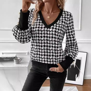 Amazon Independent Station 2024 Διασυνοριακό γυναικείο τοπ με V λαιμόκοψη, φθινοπωρινό και χειμωνιάτικο στυλ, με μακριά μανίκια και τοπ για την Ευρώπη και τις Ηνωμένες Πολιτείες