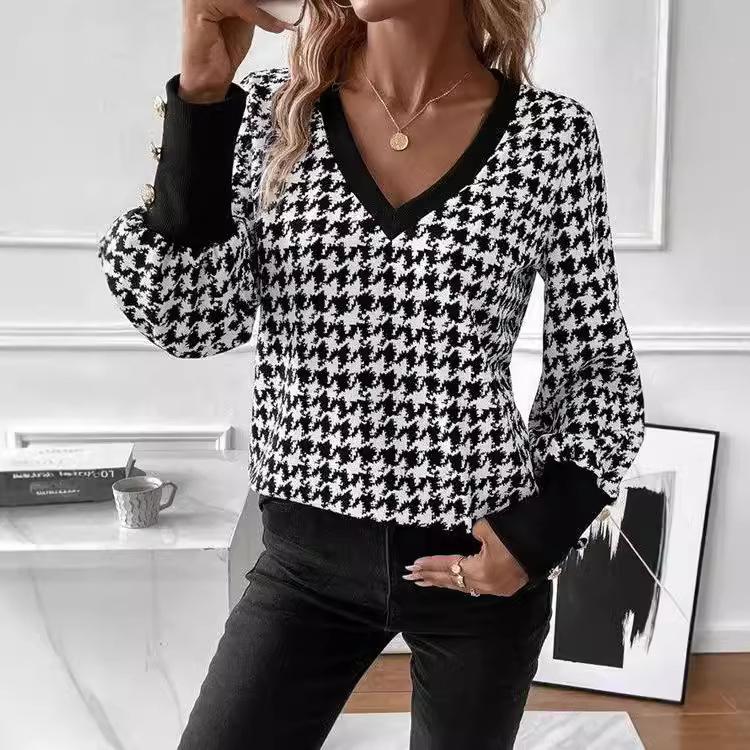 Amazon Independent Station 2024 Διασυνοριακό γυναικείο τοπ με V λαιμόκοψη, φθινοπωρινό και χειμωνιάτικο στυλ, με μακριά μανίκια και τοπ για την Ευρώπη και τις Ηνωμένες Πολιτείες