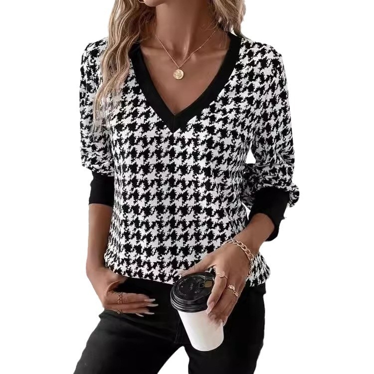 Amazon Independent Station 2024 Διασυνοριακό γυναικείο τοπ με V λαιμόκοψη, φθινοπωρινό και χειμωνιάτικο στυλ, με μακριά μανίκια και τοπ για την Ευρώπη και τις Ηνωμένες Πολιτείες