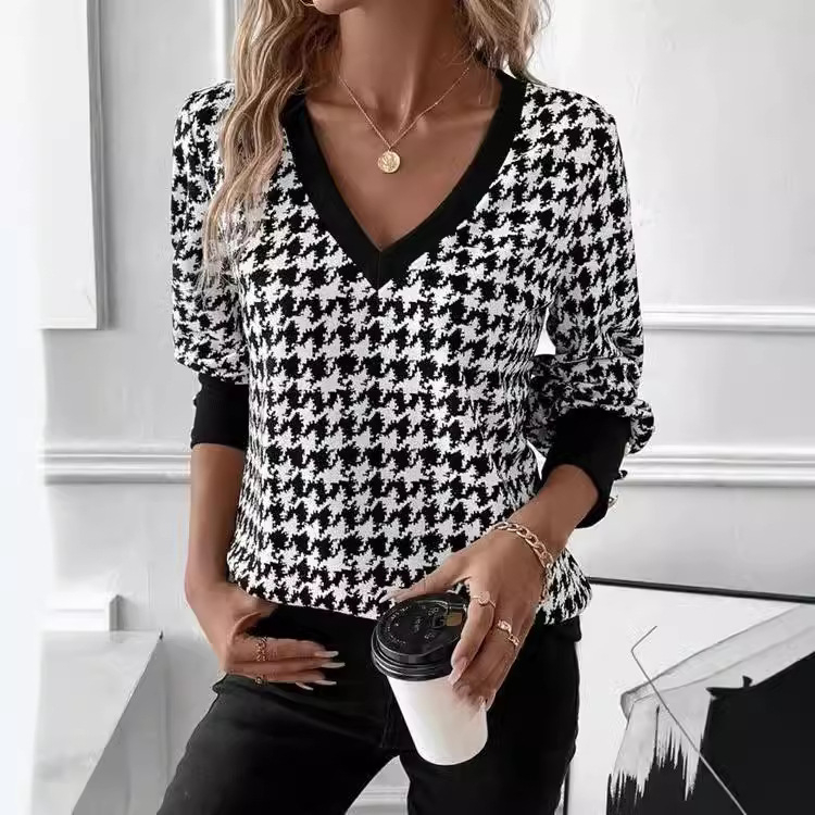 Amazon Independent Station 2024 Διασυνοριακό γυναικείο τοπ με V λαιμόκοψη, φθινοπωρινό και χειμωνιάτικο στυλ, με μακριά μανίκια και τοπ για την Ευρώπη και τις Ηνωμένες Πολιτείες