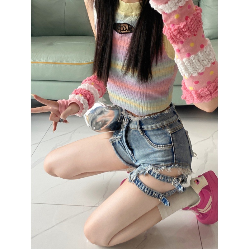 Μπλε ελαστικό στενό τζιν σορτς σε στενή γραμμή, γυναικείο σέξι αμερικανικό στυλ ρετρό χορού, καυτό παντελόνι