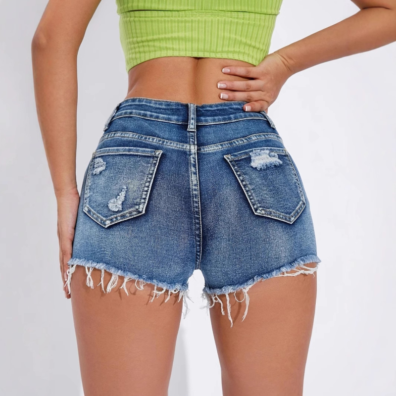 Pd08258 # Εξωτερικό Εμπόριο Διασυνοριακά Amazon Ευρωπαϊκά και Αμερικανικά Ρούχα Ψηλόμεσο Σορτς Τζιν με Στενή Εφαρμογή και Βολάν