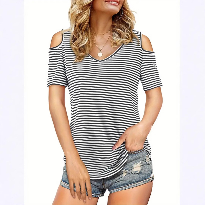 σε απόθεμα 2025 Καλοκαιρινή ευχή Amazon European and American Foreign Trade Νέο Γυναικείο Φαρδύ μπλουζάκι με V λαιμόκοψη και κοντομάνικο, για μεγάλα μεγέθη