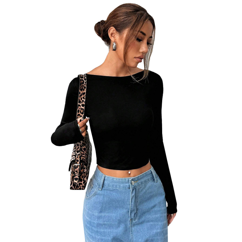 Γυναικείο μπλουζάκι 2024 Amazon Independent Station, Ευρωπαϊκό και Αμερικανικό, σέξι, Φθινόπωρο και Χειμώνας, με νέο, κοντό τοπ χωρίς πλάτη