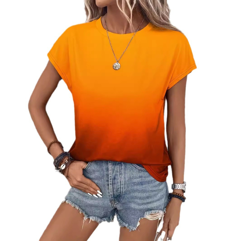 Γυναικείο μπλουζάκι TEMU Independent Station 2024, casual, με στρογγυλή λαιμόκοψη και ντεγκραντέ σε απόθεμα, χονδρικής