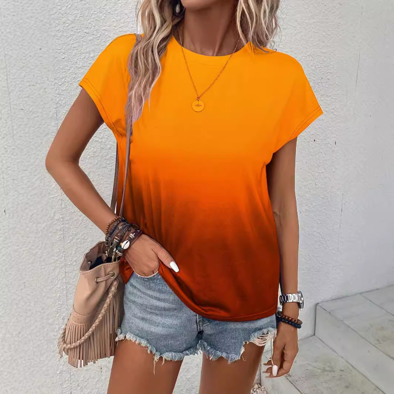 Γυναικείο μπλουζάκι TEMU Independent Station 2024, casual, με στρογγυλή λαιμόκοψη και ντεγκραντέ σε απόθεμα, χονδρικής