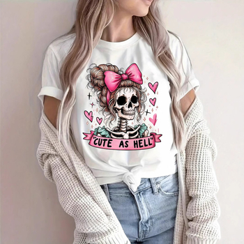 Μπλούζα με κρανίο και λουλούδι, με στρογγυλή λαιμόκοψη, καυτή γυναικεία μπλούζα για γιορτές, για πάρτι Halloween