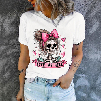 Μπλούζα με κρανίο και λουλούδι, με στρογγυλή λαιμόκοψη, καυτή γυναικεία μπλούζα για γιορτές, για πάρτι Halloween