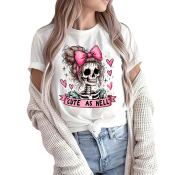 Μπλούζα με κρανίο και λουλούδι, με στρογγυλή λαιμόκοψη, καυτή γυναικεία μπλούζα για γιορτές, για πάρτι Halloween