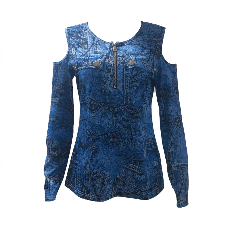 2024 διασυνοριακός ανεξάρτητος σταθμός TEMU Amazon μπροστινό φερμουάρ τυπωμένο ιδιοσυγκρασία casual μόδα T-shirt τοπ γυναικεία ρούχα