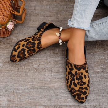 Νέα ευρωπαϊκή και αμερικανική μόδα 2024, φθινοπωρινά και χειμωνιάτικα παπούτσια με λεοπάρ μοτίβο και ασορτί χρώμα από τρίχες αλόγου, με τετράγωνη μύτη και χοντρό τακούνι, δύο τεμαχίων, γυναικεία παπούτσια εξωτερικού εμπορίου plus size