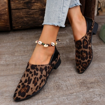 Νέα ευρωπαϊκή και αμερικανική μόδα 2024, φθινοπωρινά και χειμωνιάτικα παπούτσια με λεοπάρ μοτίβο και ασορτί χρώμα από τρίχες αλόγου, με τετράγωνη μύτη και χοντρό τακούνι, δύο τεμαχίων, γυναικεία παπούτσια εξωτερικού εμπορίου plus size