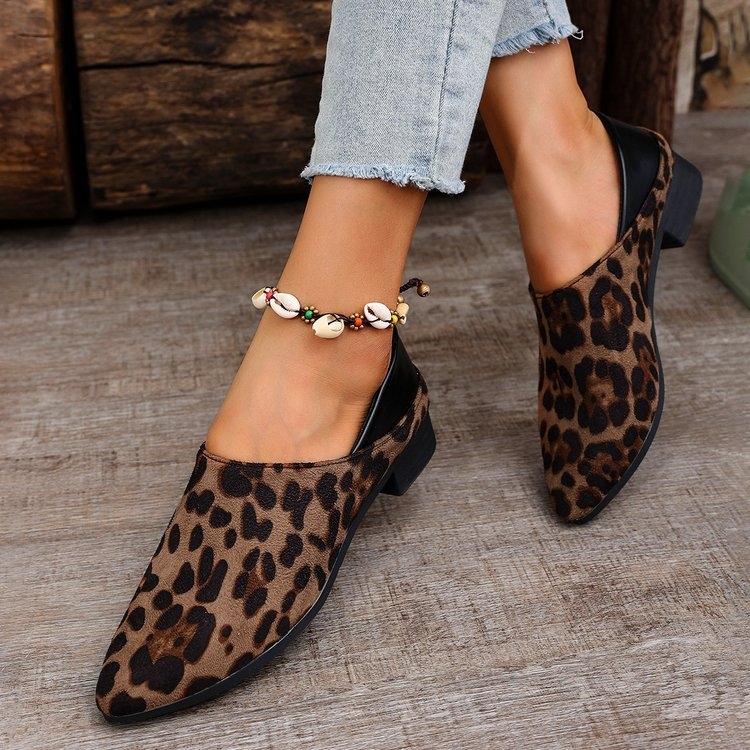 Νέα ευρωπαϊκή και αμερικανική μόδα 2024, φθινοπωρινά και χειμωνιάτικα παπούτσια με λεοπάρ μοτίβο και ασορτί χρώμα από τρίχες αλόγου, με τετράγωνη μύτη και χοντρό τακούνι, δύο τεμαχίων, γυναικεία παπούτσια εξωτερικού εμπορίου plus size