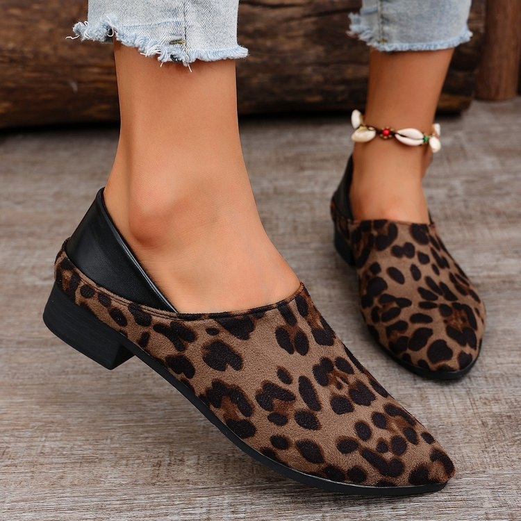 Νέα ευρωπαϊκή και αμερικανική μόδα 2024, φθινοπωρινά και χειμωνιάτικα παπούτσια με λεοπάρ μοτίβο και ασορτί χρώμα από τρίχες αλόγου, με τετράγωνη μύτη και χοντρό τακούνι, δύο τεμαχίων, γυναικεία παπούτσια εξωτερικού εμπορίου plus size