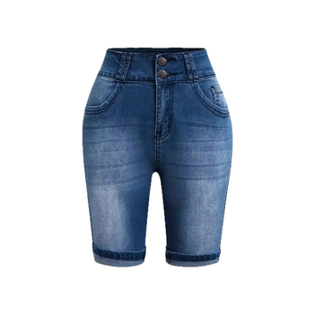 2025 Νέα Ευρωπαϊκή και Αμερικανική Amazon Aliexpress Cross-Border Μπλε Τζιν Σορτς Γυναικείο Λεπτό Ελαστικό Παντελόνι στη Μέση Μέση, Μοντέρνο Εξαγωγικό