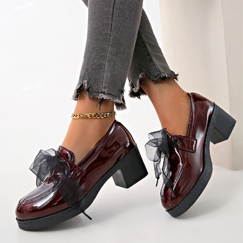 Ευρωπαϊκό και Αμερικανικό Εξωτερικό Εμπόριο Διασυνοριακά Plus Size Άνοιξη και Φθινόπωρο Φωτεινά Γυναικεία Loafers 2025 Βρετανικού Στυλ Μικρά Δερμάτινα Παπούτσια με Χοντρό Τακούνι και Στρογγυλή Μύτη