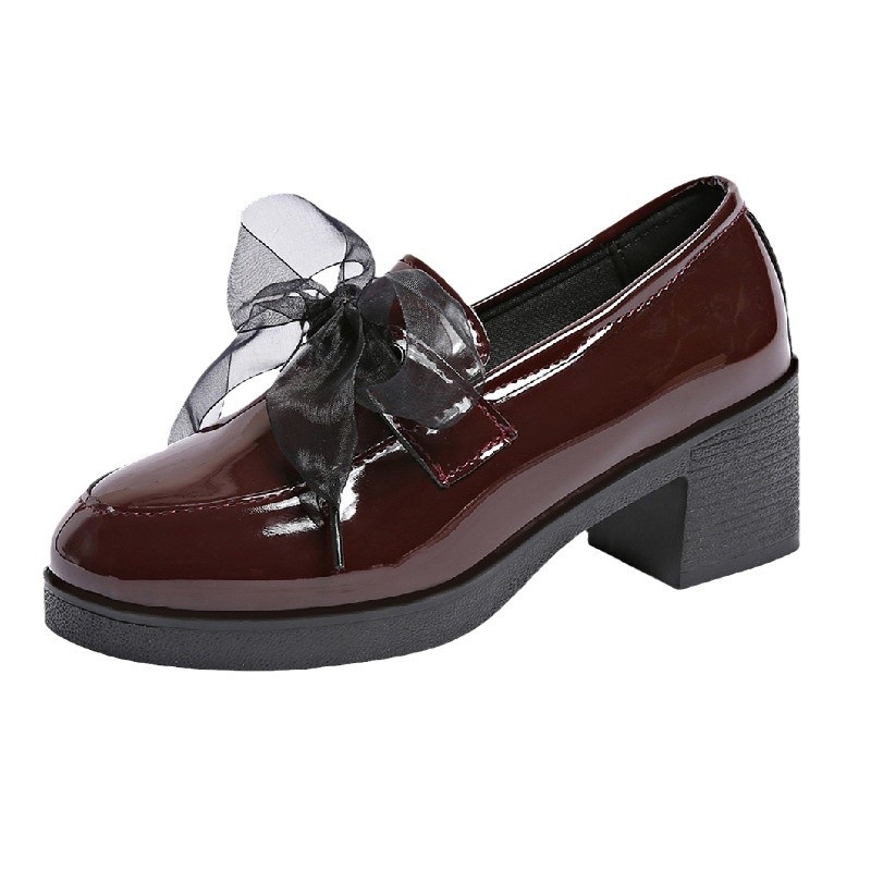 Ευρωπαϊκό και Αμερικανικό Εξωτερικό Εμπόριο Διασυνοριακά Plus Size Άνοιξη και Φθινόπωρο Φωτεινά Γυναικεία Loafers 2025 Βρετανικού Στυλ Μικρά Δερμάτινα Παπούτσια με Χοντρό Τακούνι και Στρογγυλή Μύτη