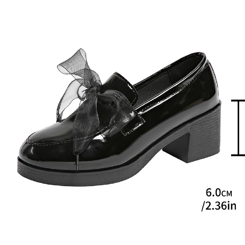 Ευρωπαϊκό και Αμερικανικό Εξωτερικό Εμπόριο Διασυνοριακά Plus Size Άνοιξη και Φθινόπωρο Φωτεινά Γυναικεία Loafers 2025 Βρετανικού Στυλ Μικρά Δερμάτινα Παπούτσια με Χοντρό Τακούνι και Στρογγυλή Μύτη