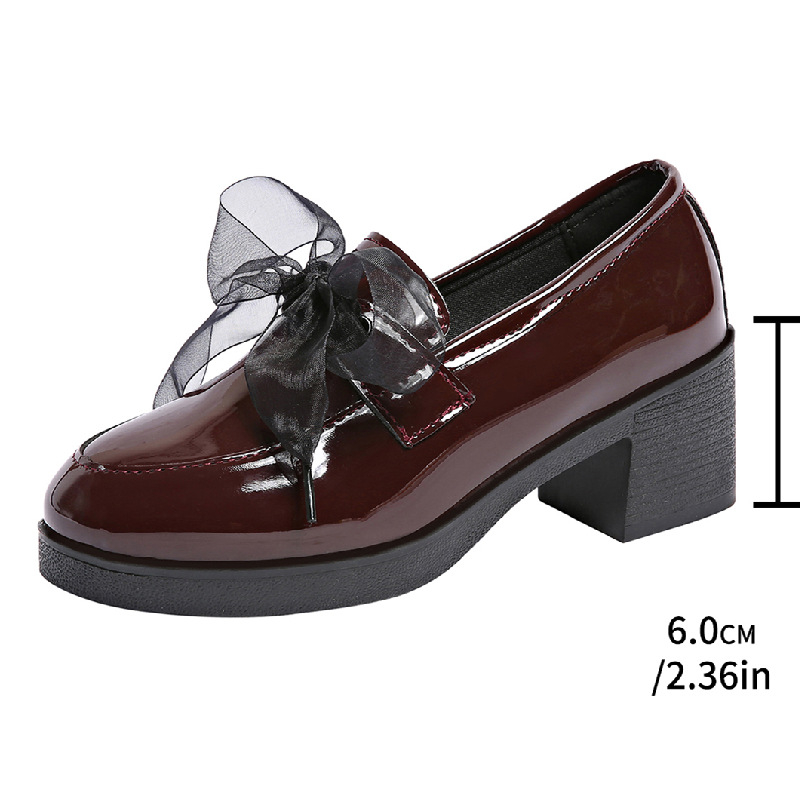 Ευρωπαϊκό και Αμερικανικό Εξωτερικό Εμπόριο Διασυνοριακά Plus Size Άνοιξη και Φθινόπωρο Φωτεινά Γυναικεία Loafers 2025 Βρετανικού Στυλ Μικρά Δερμάτινα Παπούτσια με Χοντρό Τακούνι και Στρογγυλή Μύτη