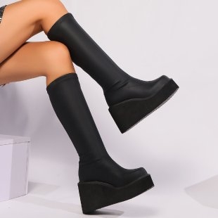 Άνοιξη και φθινόπωρο 2024 νέα δερμάτινα παπούτσια με χοντρή σόλα και τακούνι, τετράγωνο κεφάλι, ελαστικά μπότες, κοντές μπότες, μαλλιά γενιάς temu