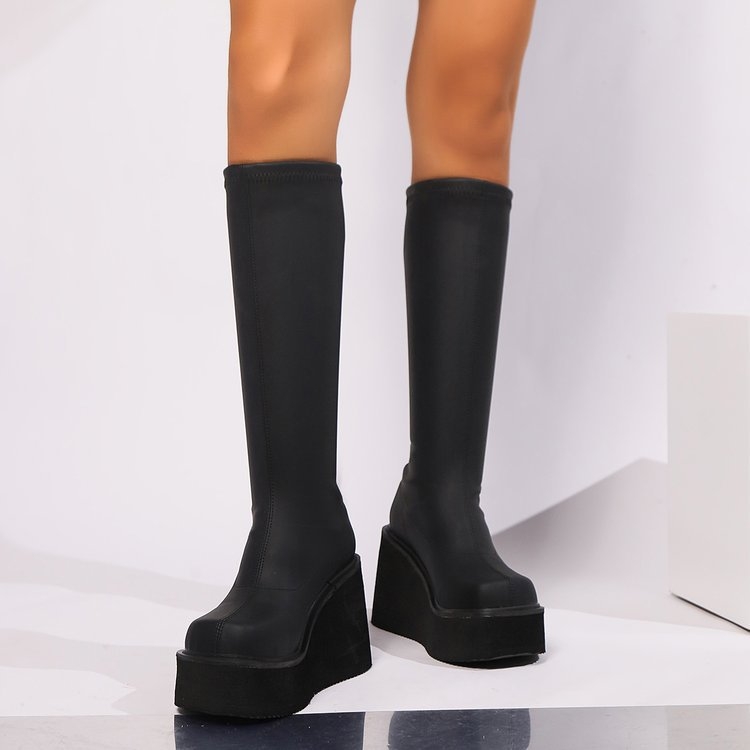 Άνοιξη και φθινόπωρο 2024 νέα δερμάτινα παπούτσια με χοντρή σόλα και τακούνι, τετράγωνο κεφάλι, ελαστικά μπότες, κοντές μπότες, μαλλιά γενιάς temu