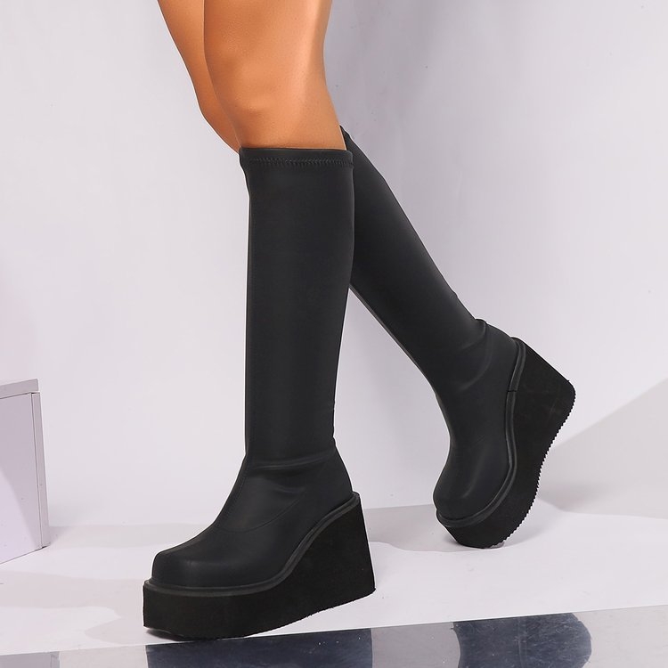 Άνοιξη και φθινόπωρο 2024 νέα δερμάτινα παπούτσια με χοντρή σόλα και τακούνι, τετράγωνο κεφάλι, ελαστικά μπότες, κοντές μπότες, μαλλιά γενιάς temu