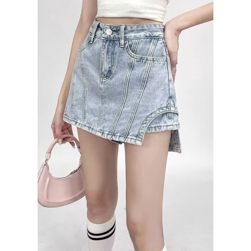 Γυναικείο σορτς τζιν με ψηλή μέση, vintage, άνοιξη-φθινόπωρο και χειμώνας 2025, νέο στυλ, ελαστικό, αδυνατιστικό παντελόνι σε σχήμα Α για μικρά κορίτσια