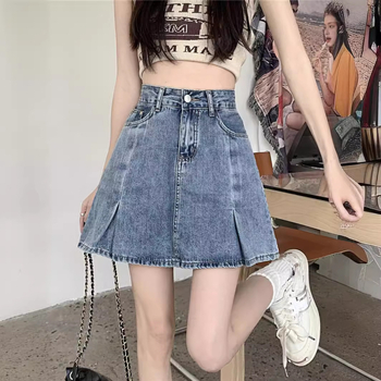 Γυναικεία φούστα τζιν Vintage Design Sense, καλοκαίρι 2024, νέα, ψηλόμεση, χαλαρή, λεπτή φούστα σε γραμμή Α, μέχρι τον γοφό