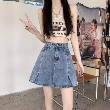 Γυναικεία φούστα τζιν Vintage Design Sense, καλοκαίρι 2024, νέα, ψηλόμεση, χαλαρή, λεπτή φούστα σε γραμμή Α, μέχρι τον γοφό