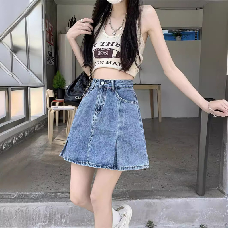 Γυναικεία φούστα τζιν Vintage Design Sense, καλοκαίρι 2024, νέα, ψηλόμεση, χαλαρή, λεπτή φούστα σε γραμμή Α, μέχρι τον γοφό