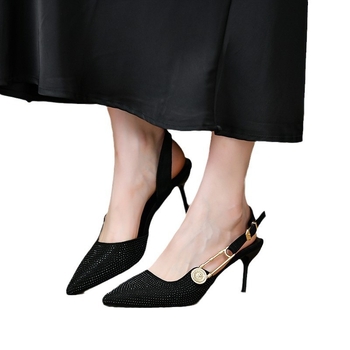 Γυναικεία ψηλοτάκουνα παπούτσια στιλέτο με μυτερή μύτη, ύφασμα με στρας, άνοιξη-καλοκαίρι 2024, σανδάλια με αγκράφα και φούστα, παπούτσια για πάρτι