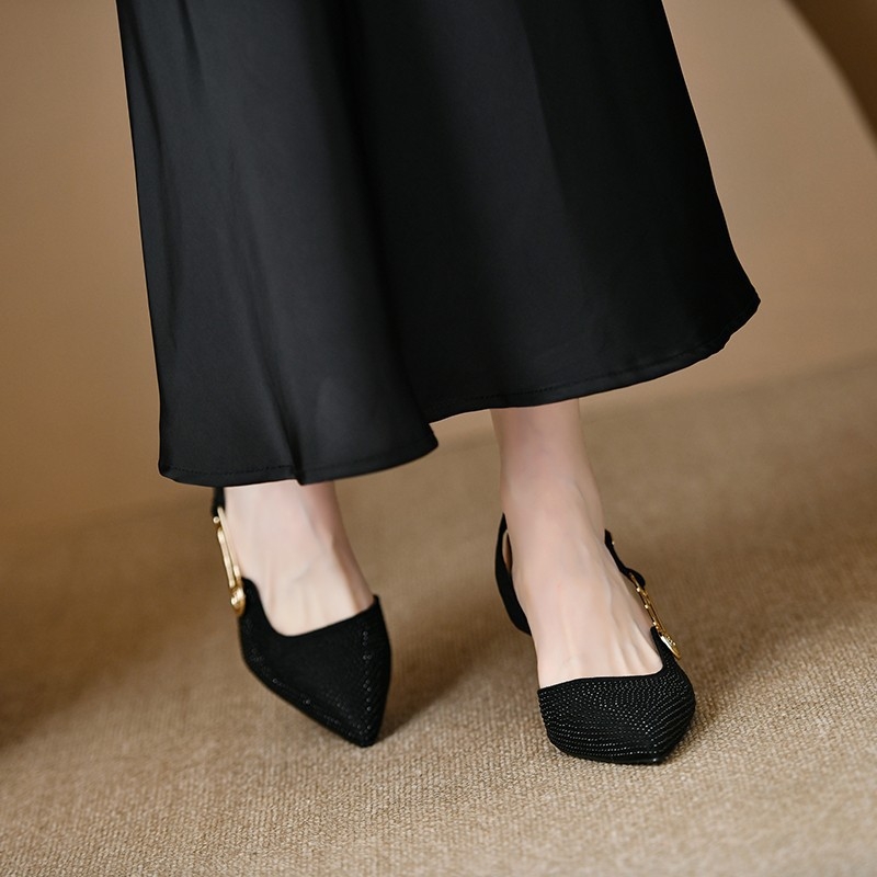 Γυναικεία ψηλοτάκουνα παπούτσια στιλέτο με μυτερή μύτη, ύφασμα με στρας, άνοιξη-καλοκαίρι 2024, σανδάλια με αγκράφα και φούστα, παπούτσια για πάρτι