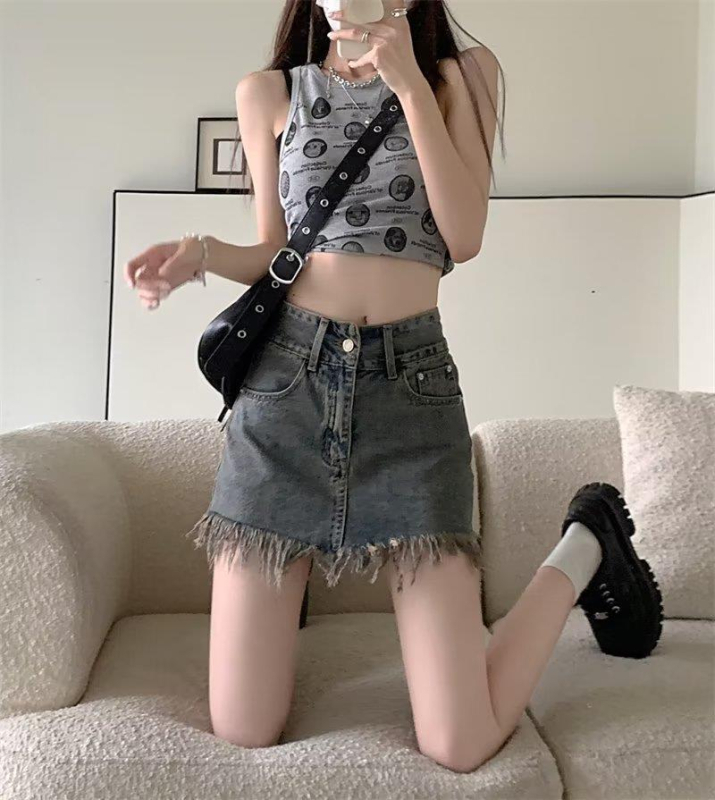 Traper suknja za žene Petite Spicy Girl, novi dizajn za ljeto 2025., visoki struk, vitka, A-kroj s resicama