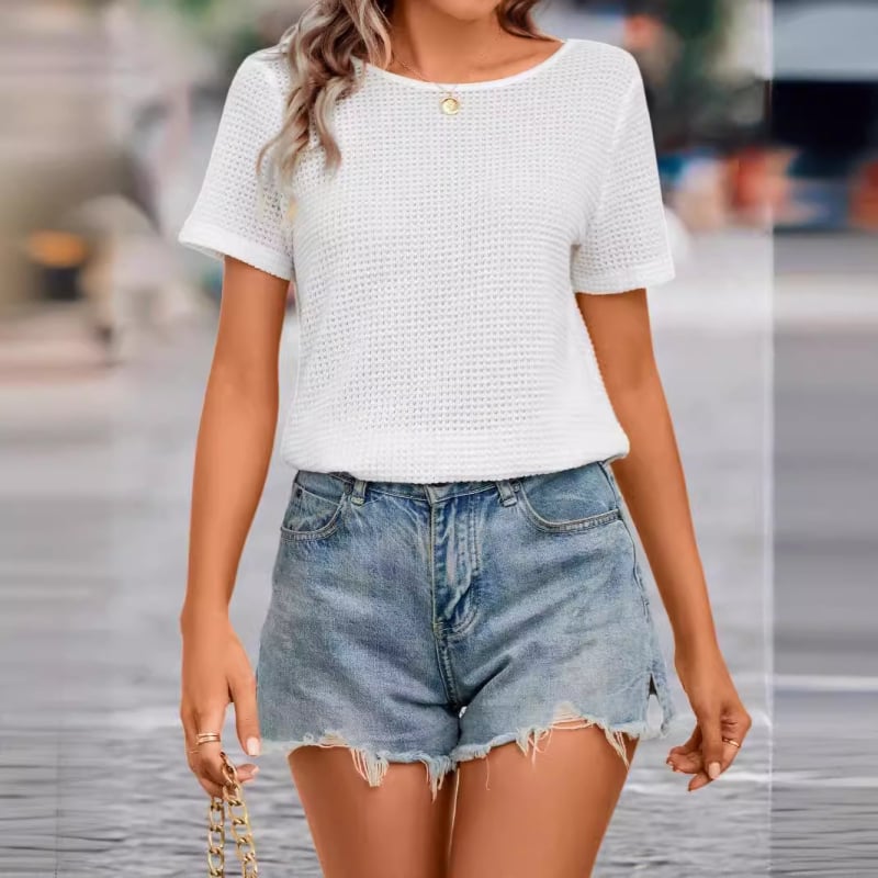 Καλοκαιρινό Ευρωπαϊκό και Αμερικανικό γυναικείο μπλουζάκι με V λαιμόκοψη και φιόγκο, με διακοσμητικό εξωτερικό, σε διασυνοριακό στιλ