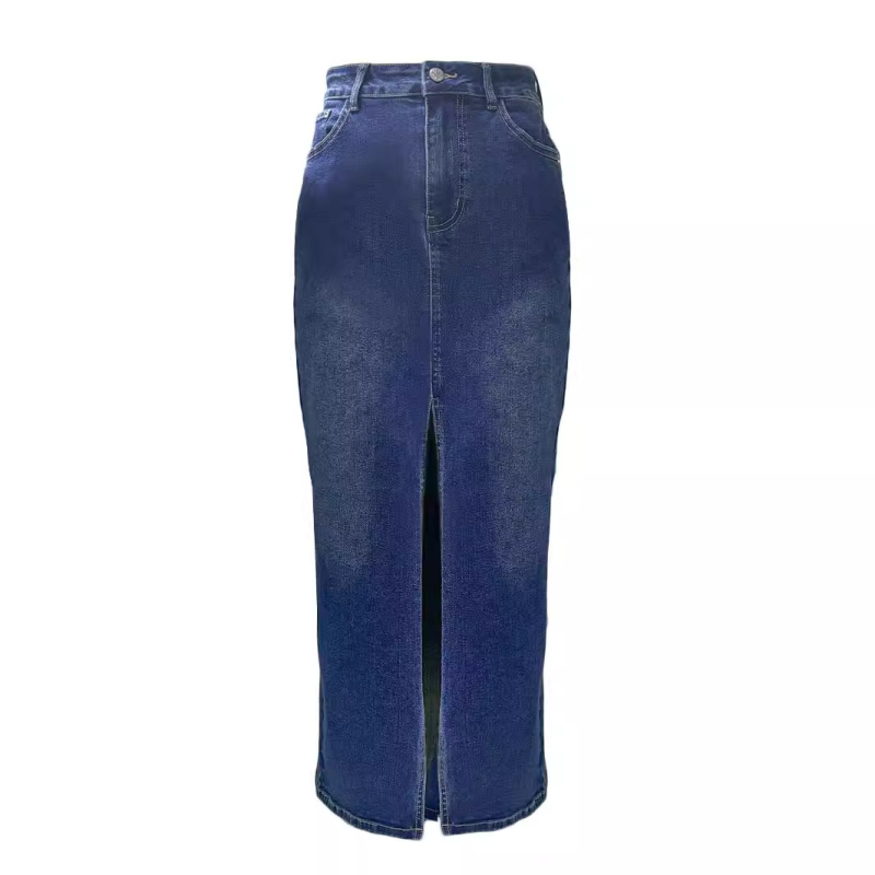 PY1056 Γυναικεία φούστα τζιν με ψηλή μέση και διακλαδική σχεδίαση Amazon, με διαιρεμένη γραμμή και ελαστική γραμμή