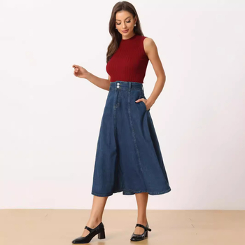 Ευρωπαϊκή και Αμερικανική σκούρα μπλε φούστα για γυναίκες Νέα εξαγωγή σε υψηλές πωλήσεις Μοντέρνα φούστα τζιν Πλυμένη φούστα τζιν