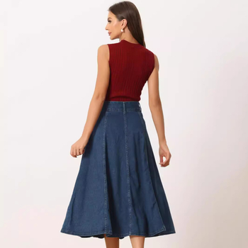 Ευρωπαϊκή και Αμερικανική σκούρα μπλε φούστα για γυναίκες Νέα εξαγωγή σε υψηλές πωλήσεις Μοντέρνα φούστα τζιν Πλυμένη φούστα τζιν